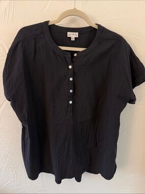 Wonderly Black Short Sleeve Button Henley Shirt